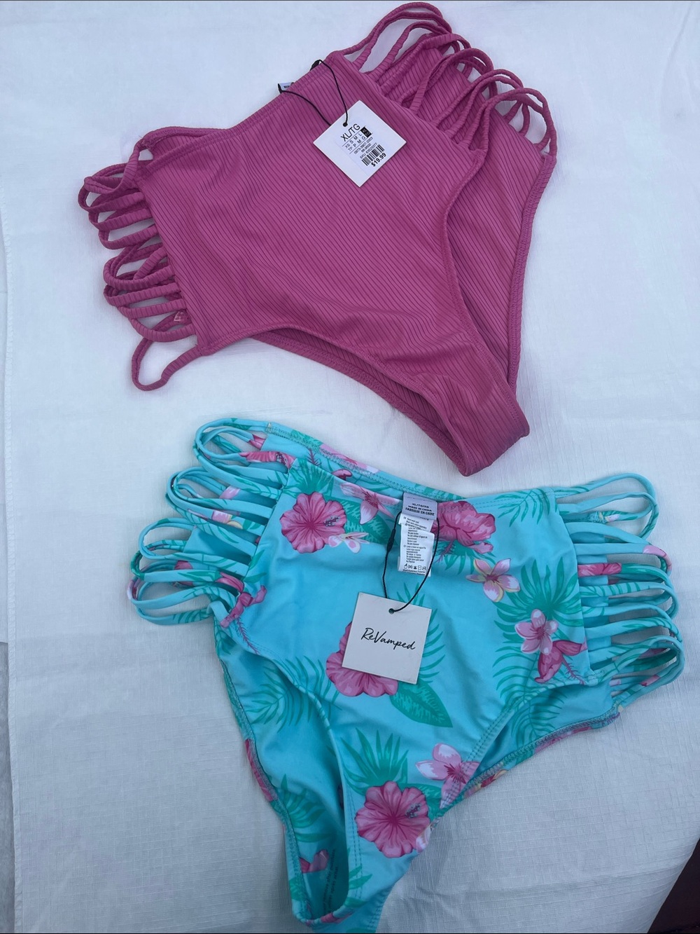 Revamped 2-Ribbed High Waisted bikini bottoms. Size XL